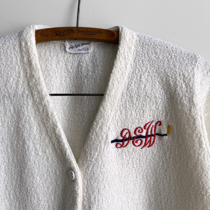 1980s White Golf Acrylic Knit Cardigan