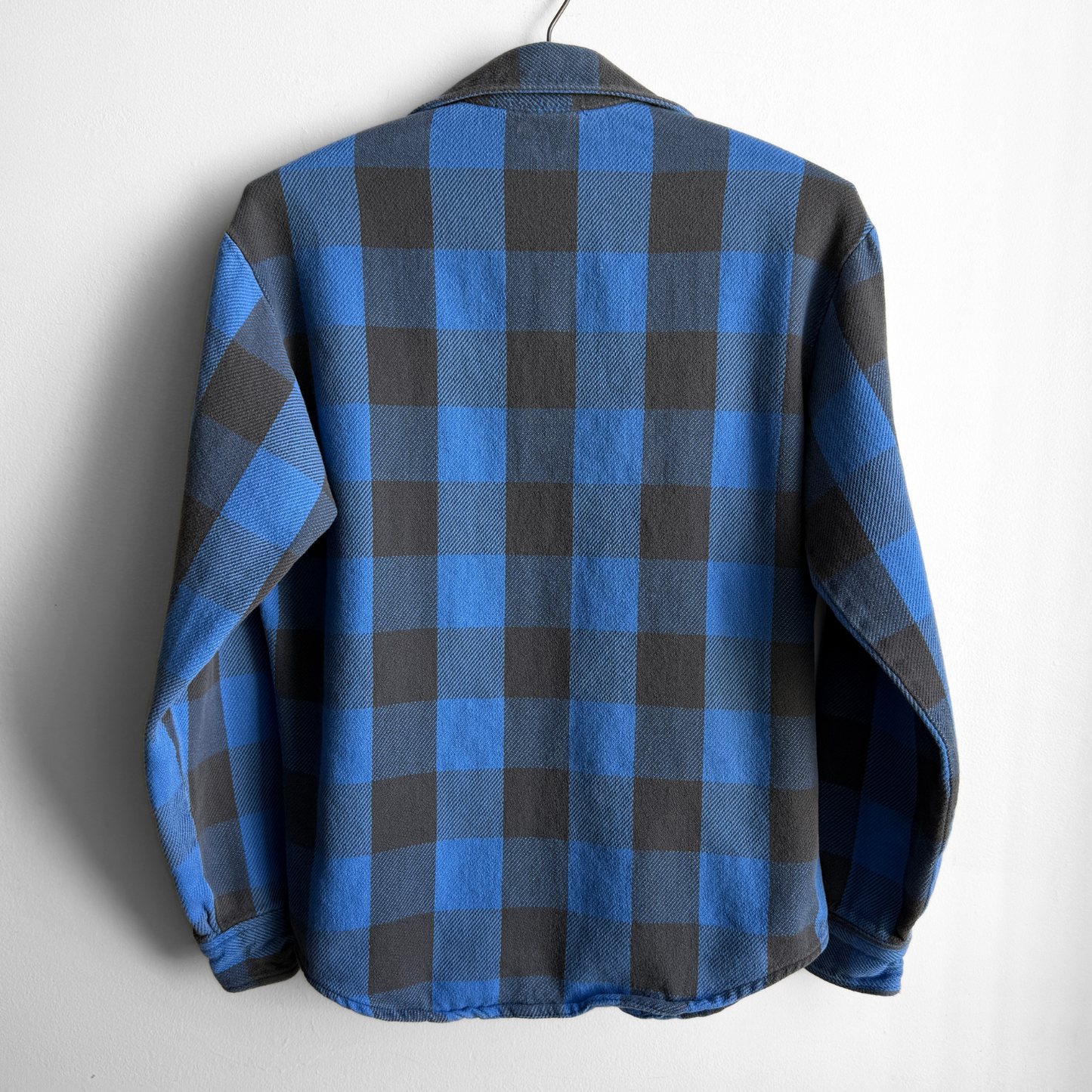 1970s Blue Brushed Cotton Plaid Flannel Shirt