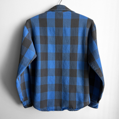 1970s Blue Brushed Cotton Plaid Flannel Shirt