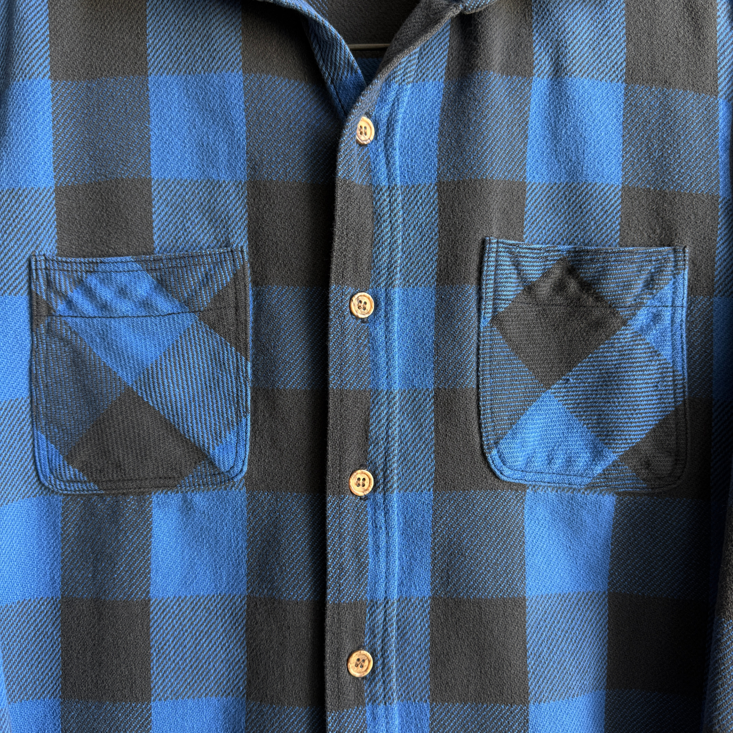 1970s Blue Brushed Cotton Plaid Flannel Shirt