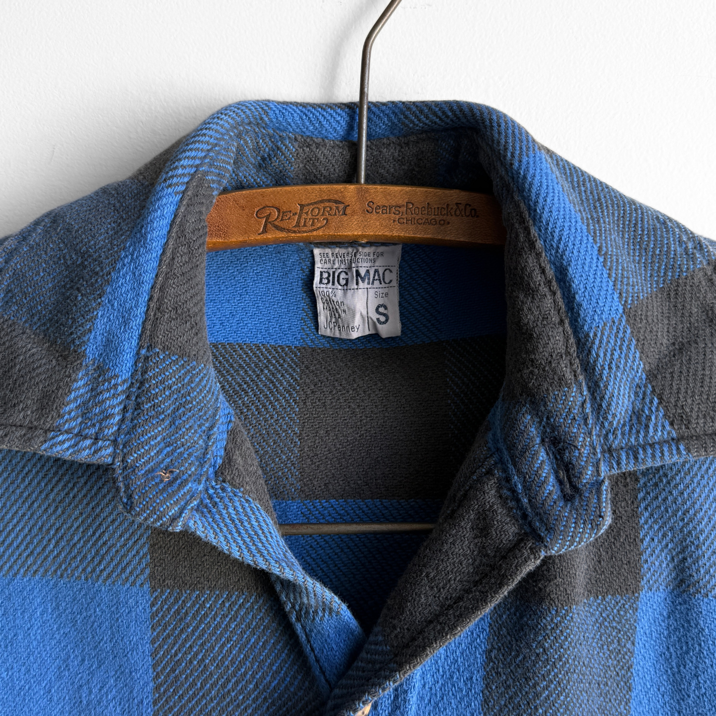 1970s Blue Brushed Cotton Plaid Flannel Shirt