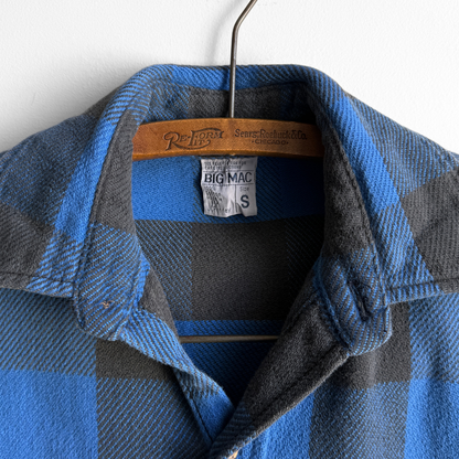 1970s Blue Brushed Cotton Plaid Flannel Shirt