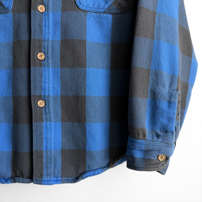 1970s Blue Brushed Cotton Plaid Flannel Shirt