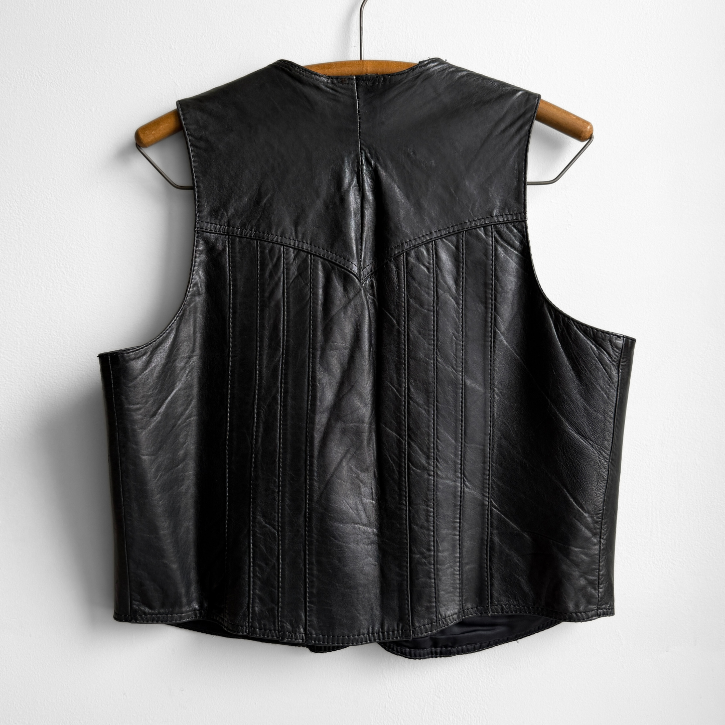 1980s Black Genuine Leather Snap Vest