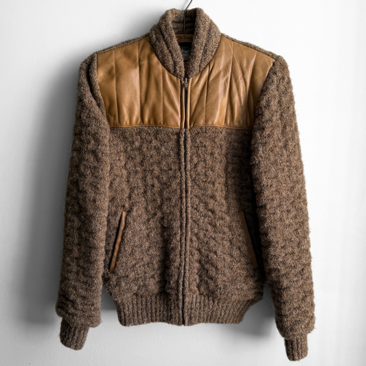 1970s Brown Wool Knit Bomber Jacket