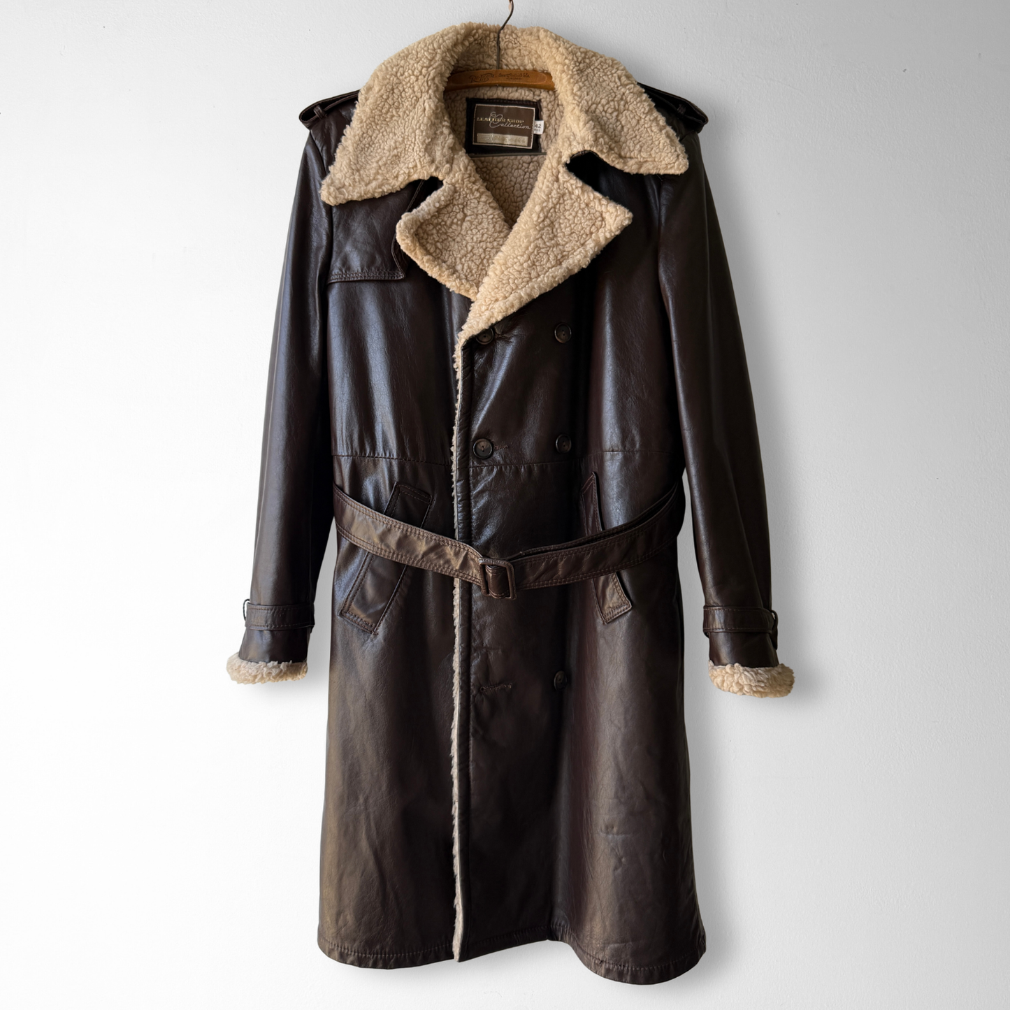1970s Brown Sherpa Insulated Leather Trench Coat