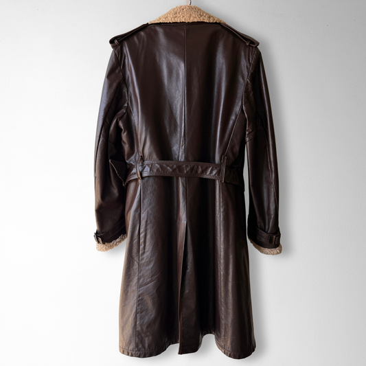 1970s Brown Sherpa Insulated Leather Trench Coat