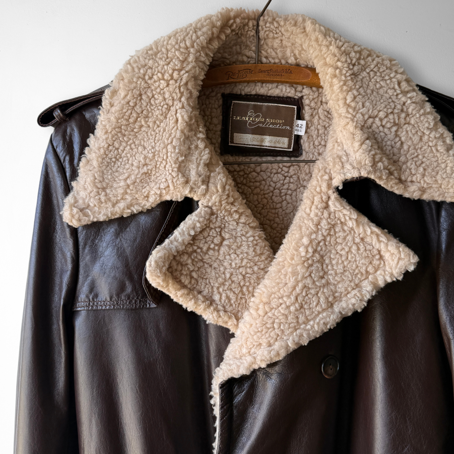 1970s Brown Sherpa Insulated Leather Trench Coat