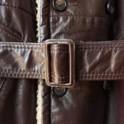 1970s Brown Sherpa Insulated Leather Trench Coat