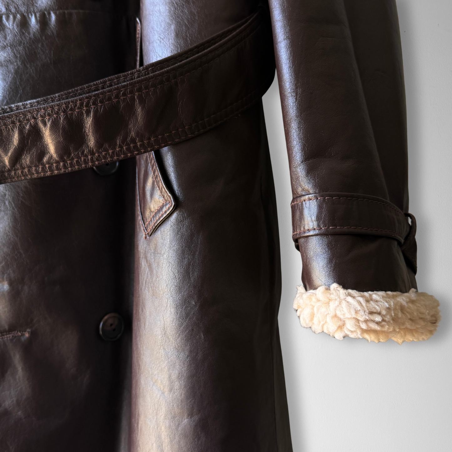 1970s Brown Sherpa Insulated Leather Trench Coat