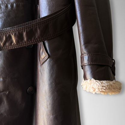 1970s Brown Sherpa Insulated Leather Trench Coat