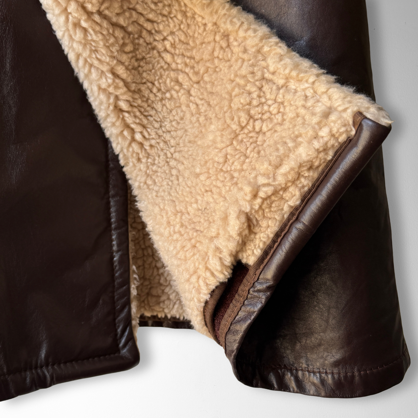 1970s Brown Sherpa Insulated Leather Trench Coat