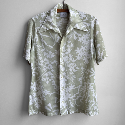 1970s Light Green Floral Print Sport Shirt