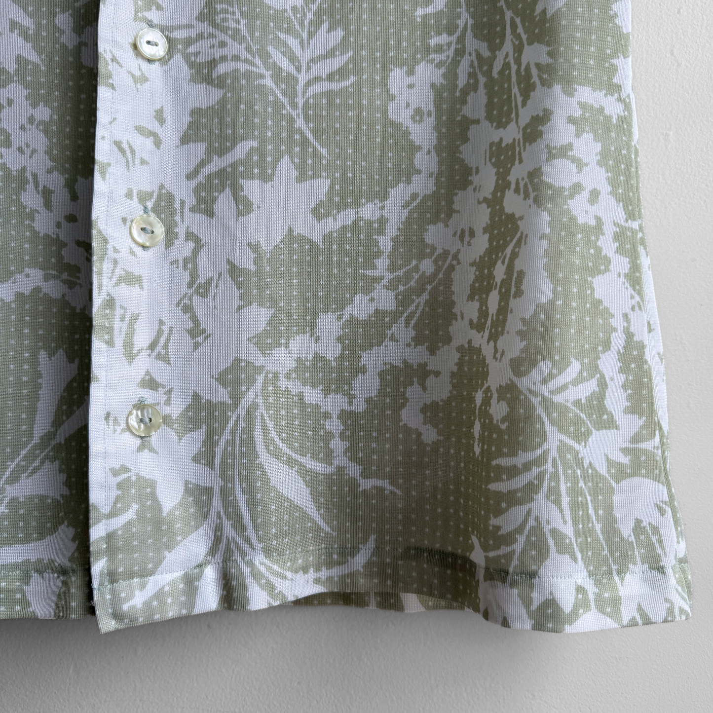 1970s Light Green Floral Print Sport Shirt
