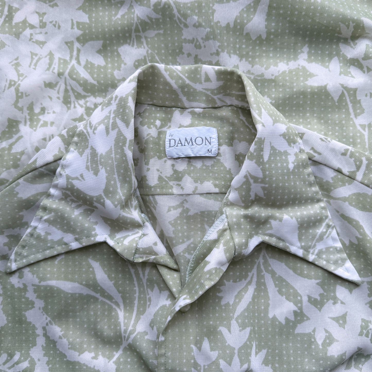 1970s Light Green Floral Print Sport Shirt