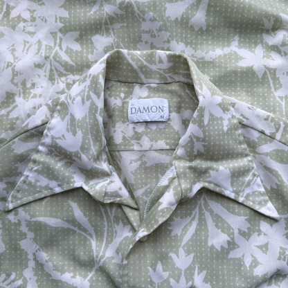 1970s Light Green Floral Print Sport Shirt