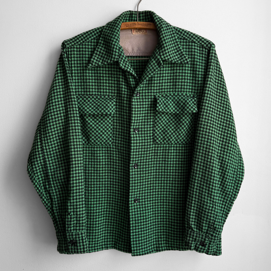 1960s Green & Black Checkered Wool Shirt