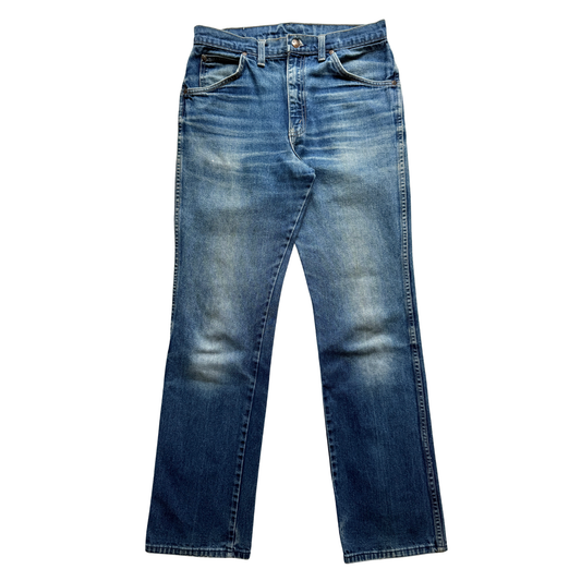 1980s Faded Blue Slim Straight Fit Denim Jeans (30)