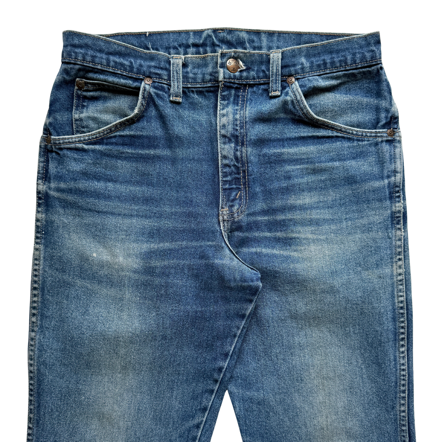 1980s Faded Blue Slim Straight Fit Denim Jeans (30)