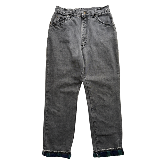 1990s Faded Black Flannel Lined Denim Jeans (29)