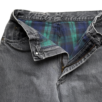 1990s Faded Black Flannel Lined Denim Jeans (29)
