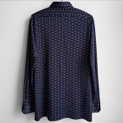 1970s Navy Blue Geometric Print Sport Shirt