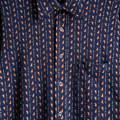 1970s Navy Blue Geometric Print Sport Shirt