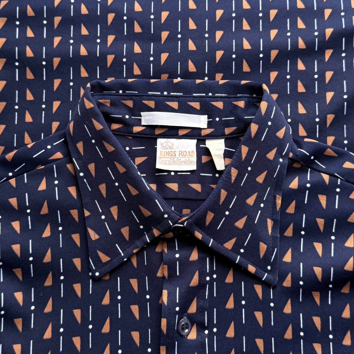 1970s Navy Blue Geometric Print Sport Shirt