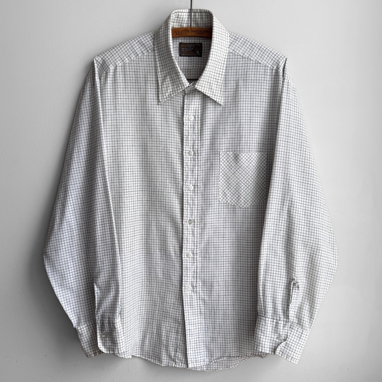 1970s White Checkered Dress Shirt