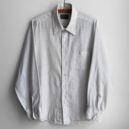 1970s White Checkered Dress Shirt