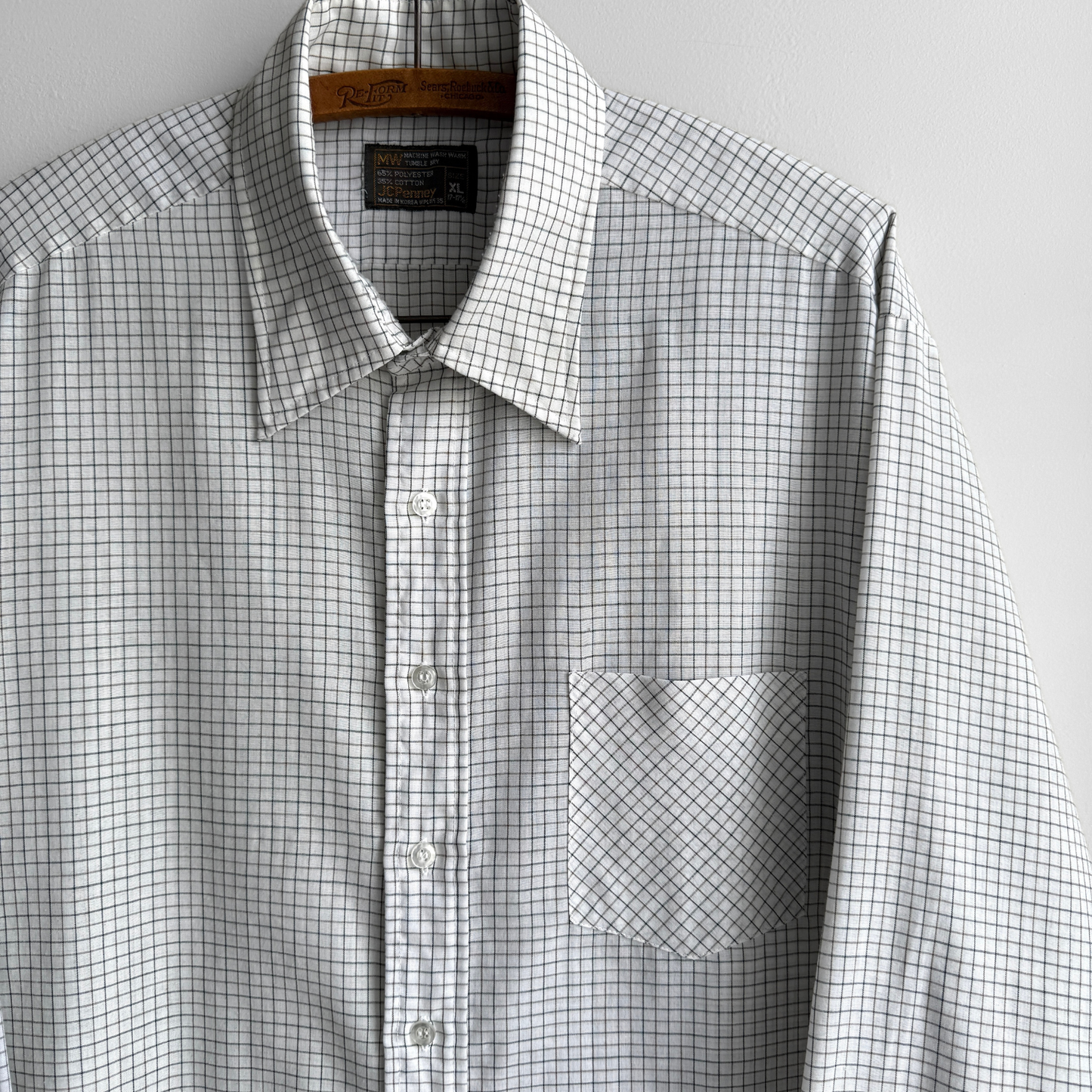 1970s White Checkered Dress Shirt