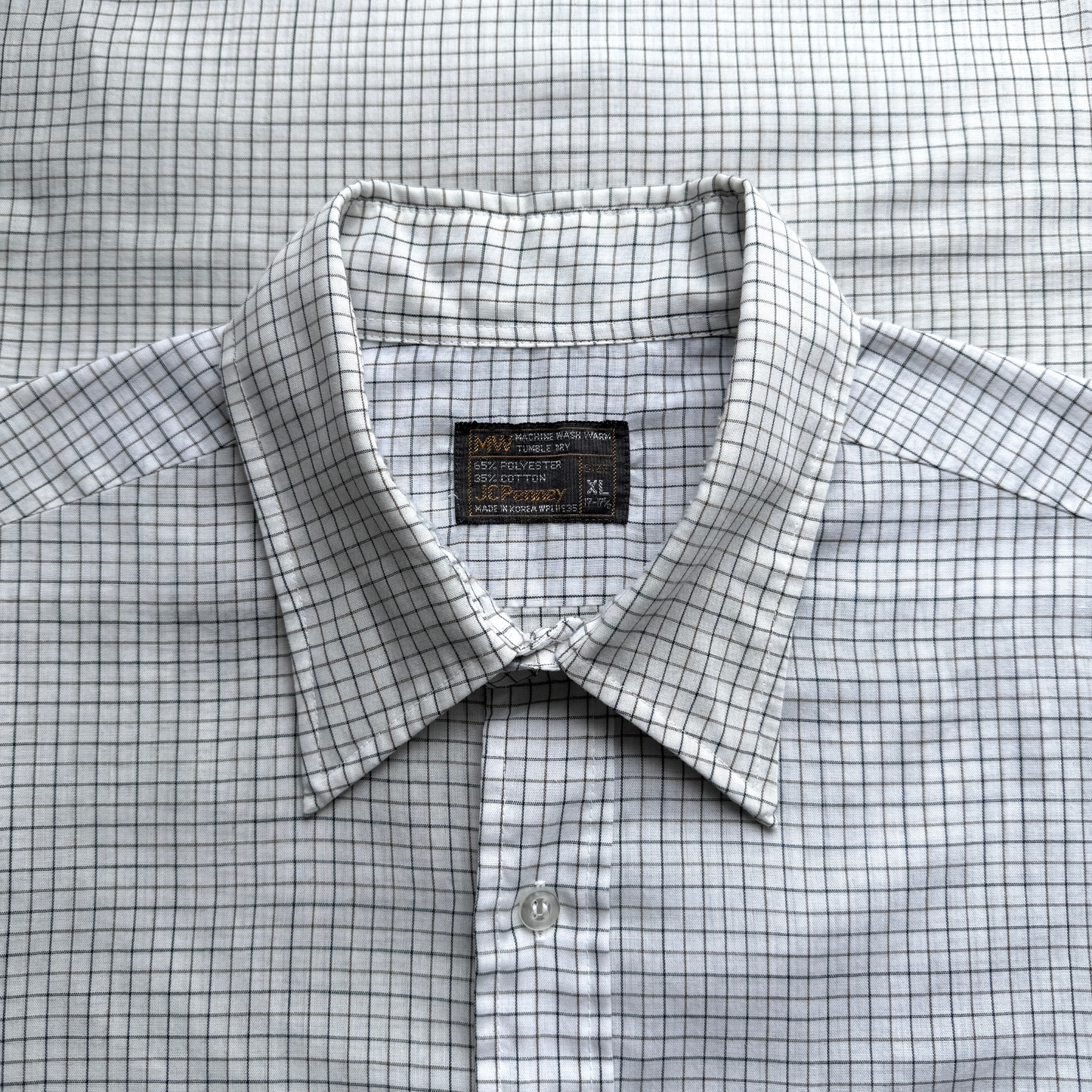 1970s White Checkered Dress Shirt
