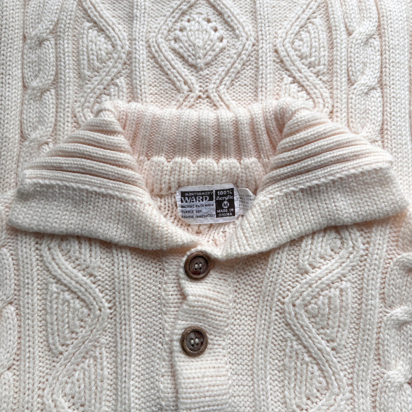 1970s Cream Cable Knit Polo Sweater