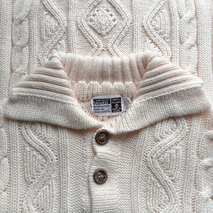 1970s Cream Cable Knit Polo Sweater