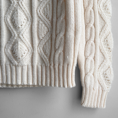 1970s Cream Cable Knit Polo Sweater