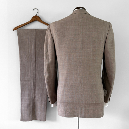 1940s Light Brown Herringbone Wool Double Breasted 2pc Suit