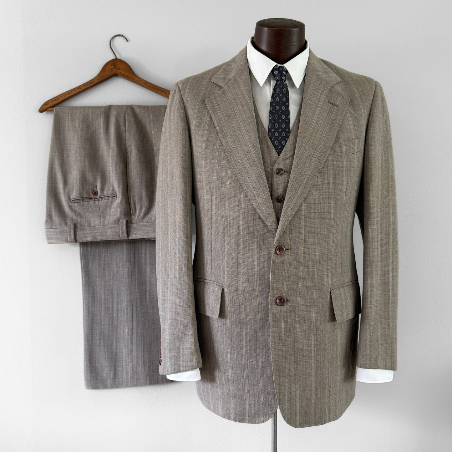 1960s Light Brown Pinstripe Wool 3pc Suit