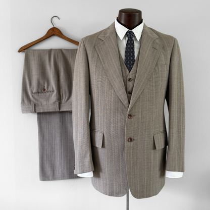 1960s Light Brown Pinstripe Wool 3pc Suit