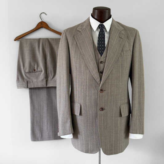 1960s Light Brown Pinstripe Wool 3pc Suit