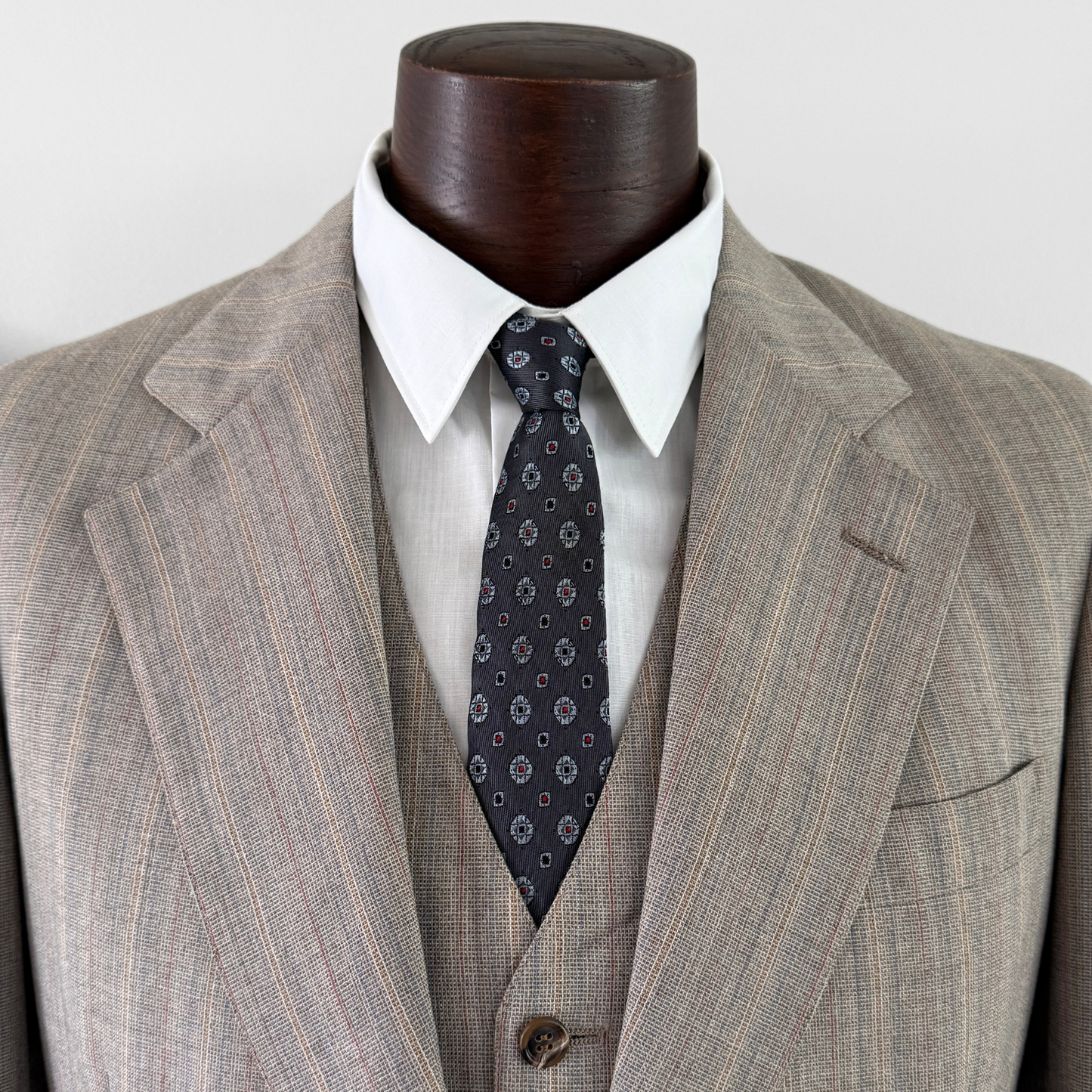 1960s Light Brown Pinstripe Wool 3pc Suit