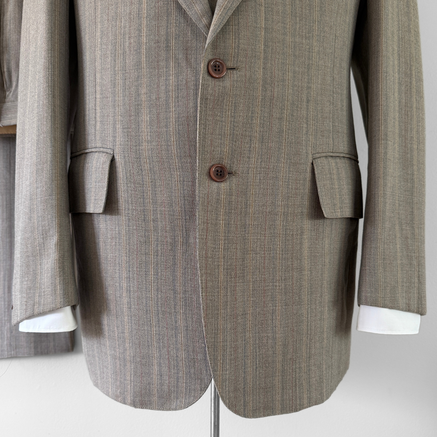 1960s Light Brown Pinstripe Wool 3pc Suit