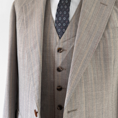 1960s Light Brown Pinstripe Wool 3pc Suit