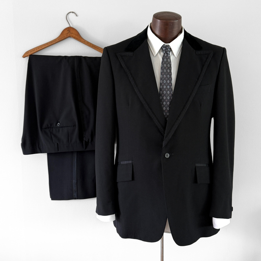 1960s Black Wool 2pc Tuxedo