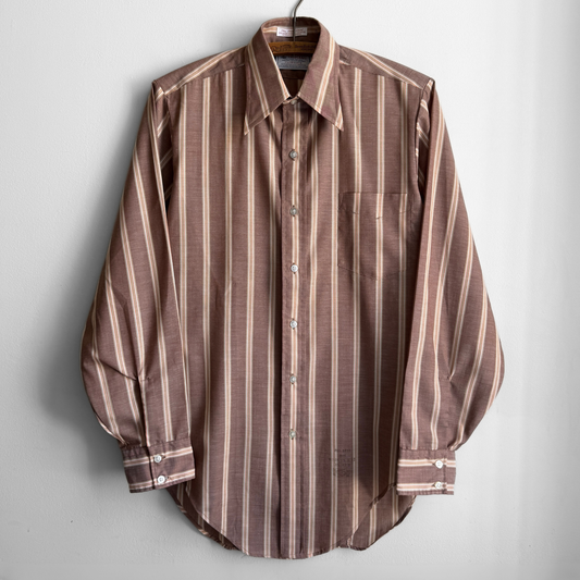 1970s Light Brown Striped Dress Shirt