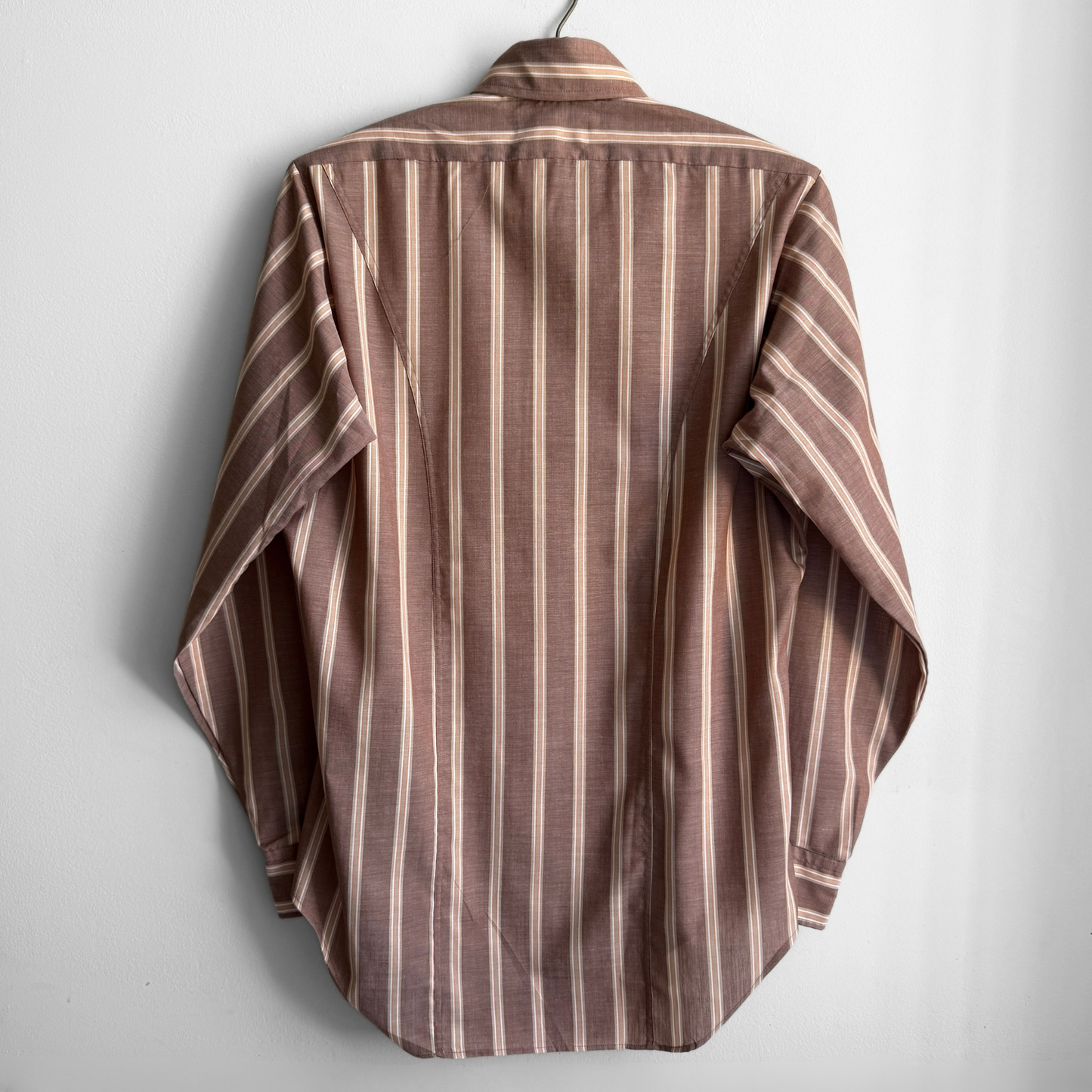 1970s Light Brown Striped Dress Shirt