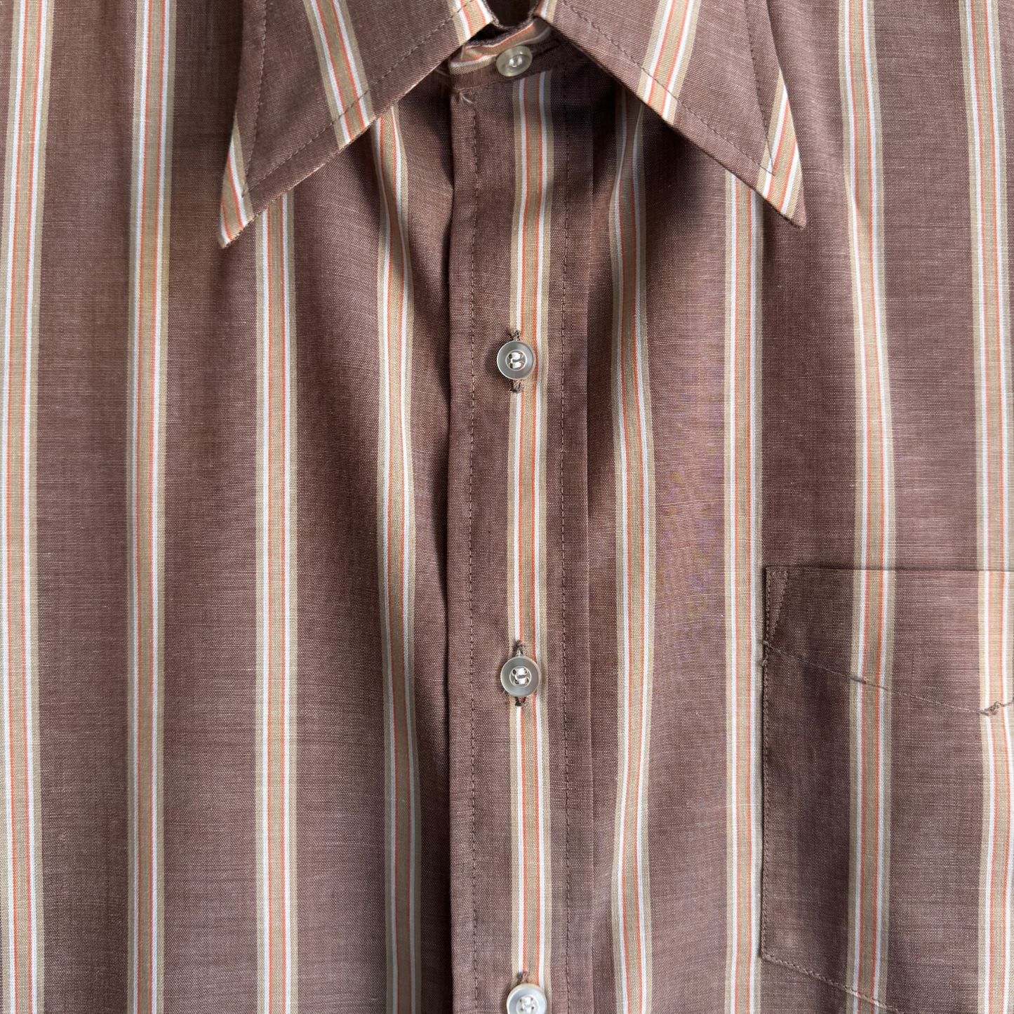 1970s Light Brown Striped Dress Shirt