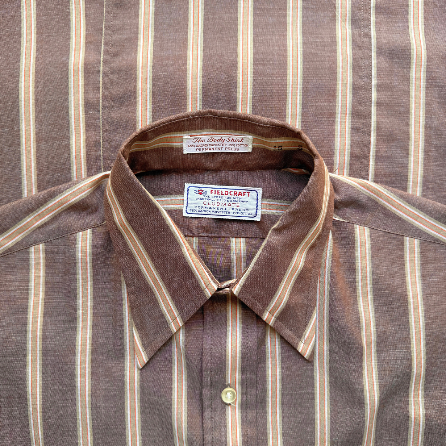 1970s Light Brown Striped Dress Shirt