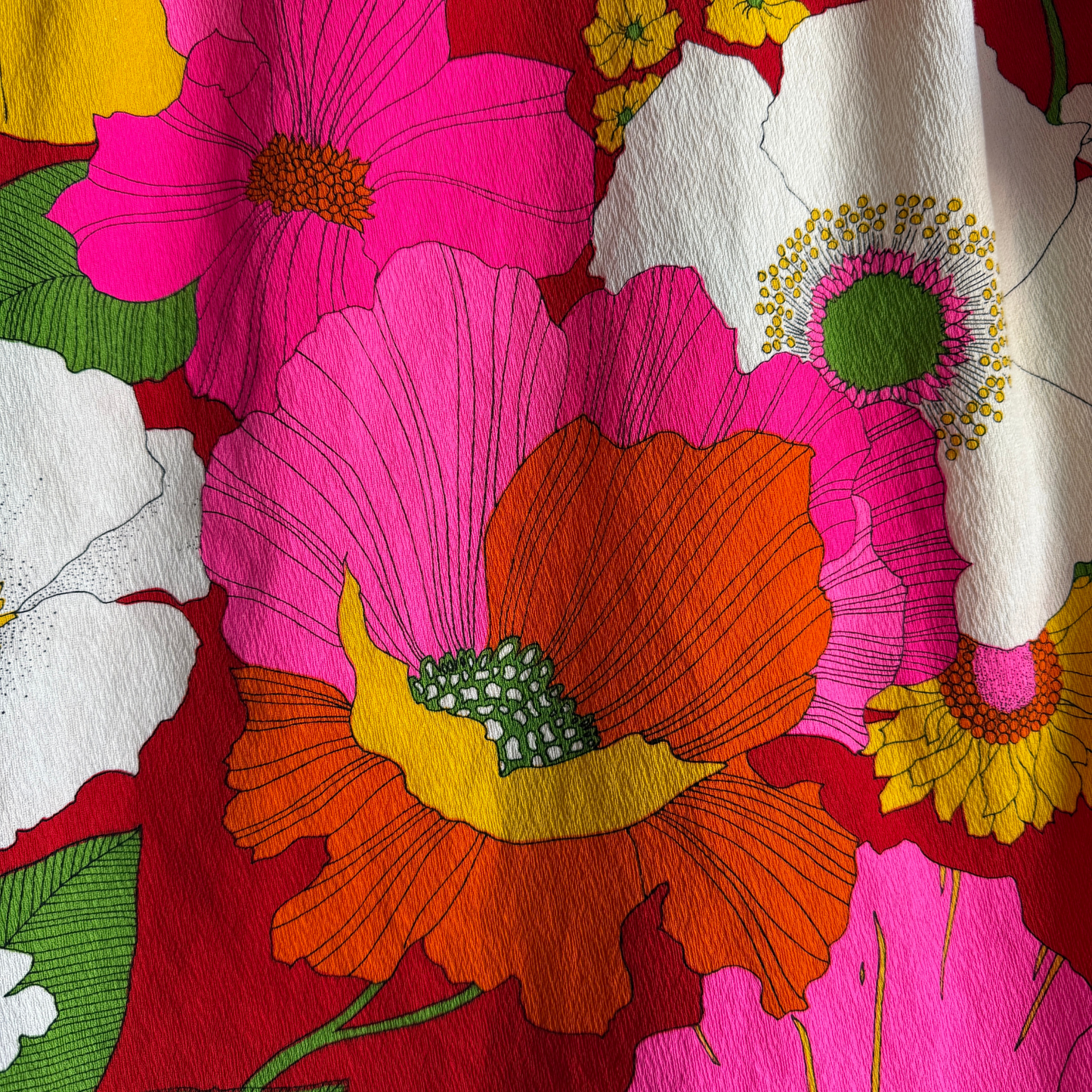 1960s Pink & Orange Floral Barkcloth Hawaiian Shirt