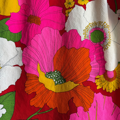 1960s Pink & Orange Floral Barkcloth Hawaiian Shirt