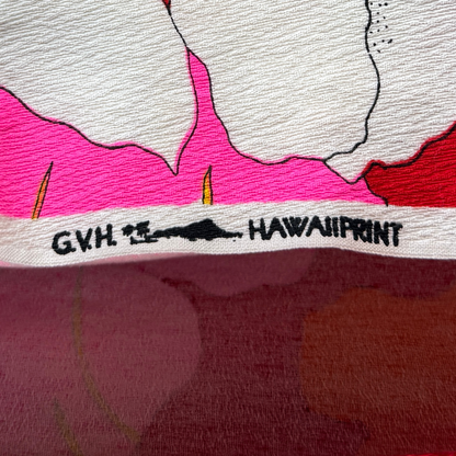1960s Pink & Orange Floral Barkcloth Hawaiian Shirt